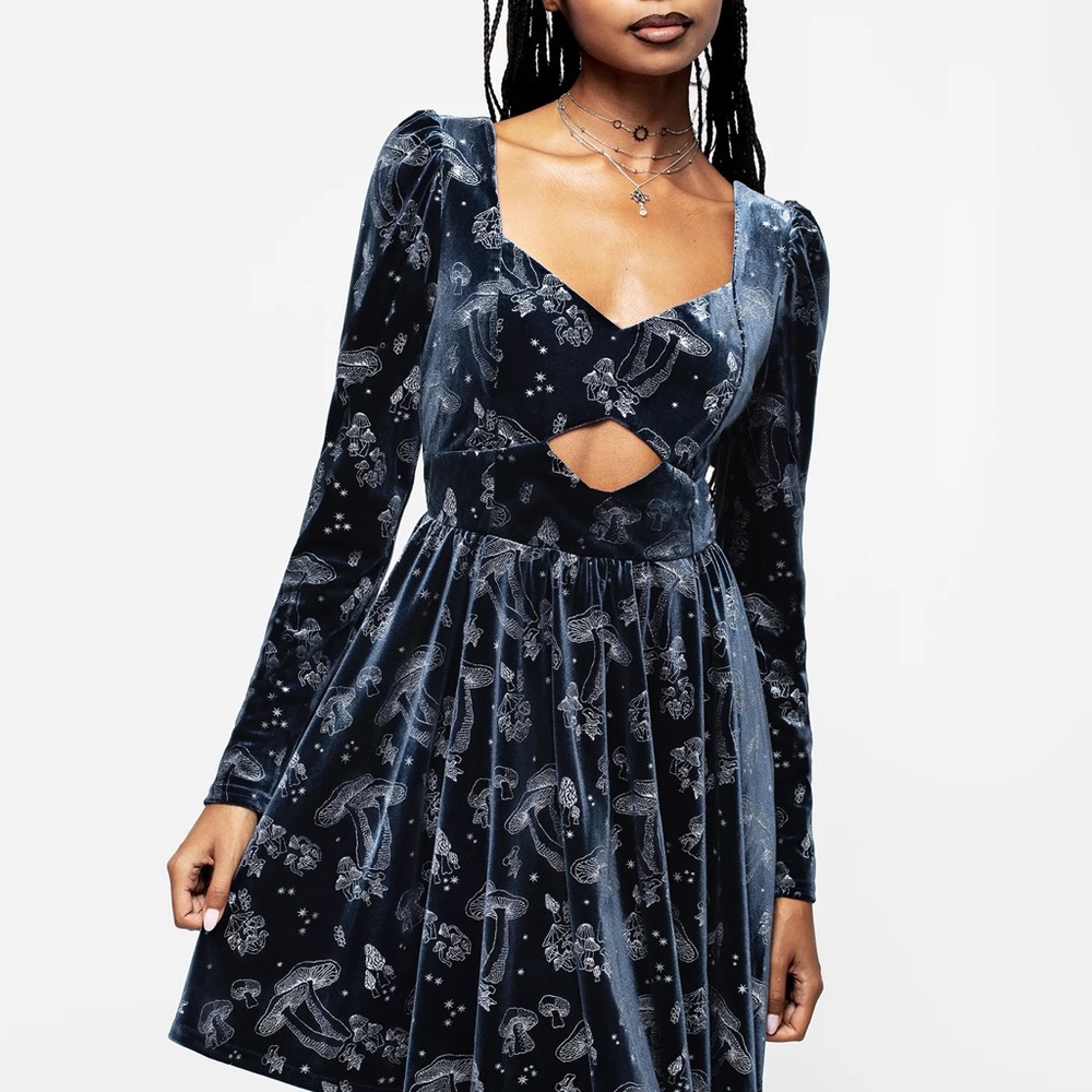 Disturbia Faefire Foil Print Velour Cut Out Mini Dress